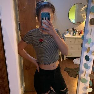 cropped tee with tiny rose patch